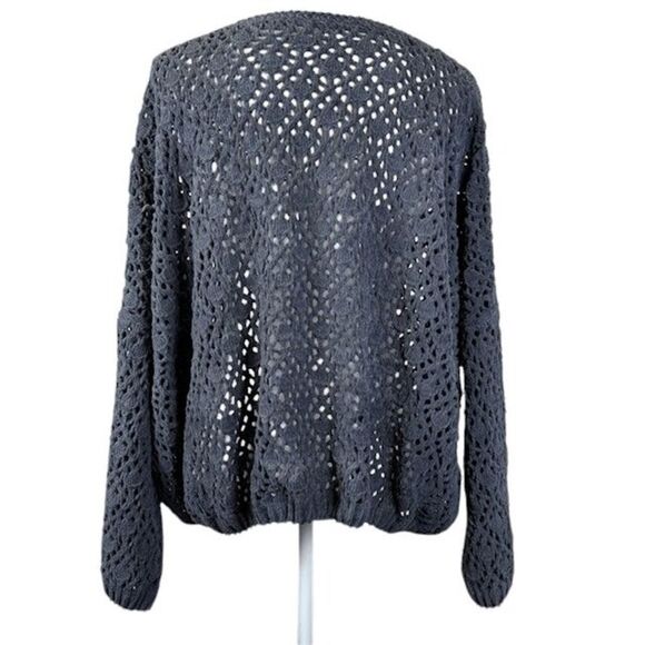 POL Chenille Open Knit Sweater Drop Shoulder Dark Gray Stretchy Size Large - Picture 5 of 11